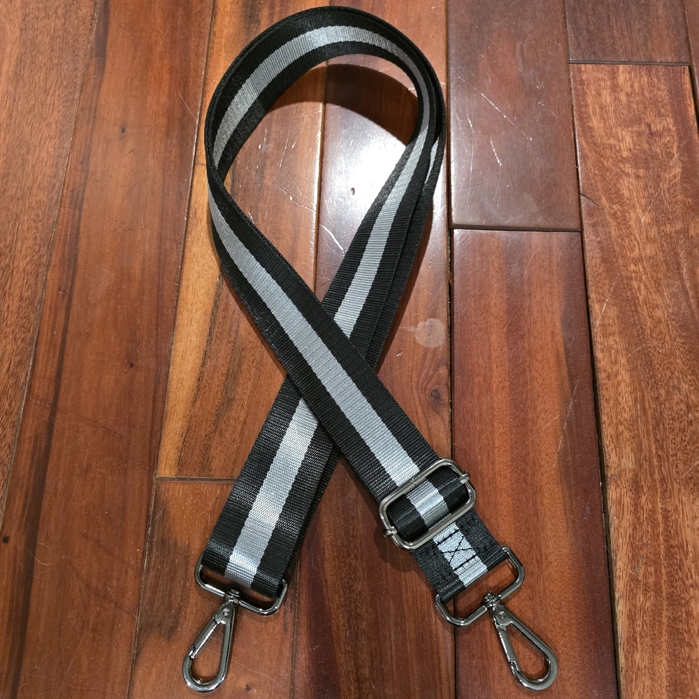 Black and Silver Crossbody Strap with Gunmetal Hardware
